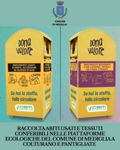 ♻️NOVITÀ RACCOLTA ABITI USATI, TESSUTI E STRACCI NELLE PIATTAFORME ECOLOGICHE DI COLTURANO E PANTIGLIATE♻️